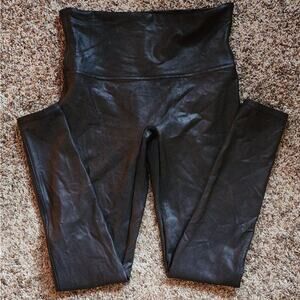 SPANX Faux Leather Leggings High Waisted Black Large Shaping Control NWOT